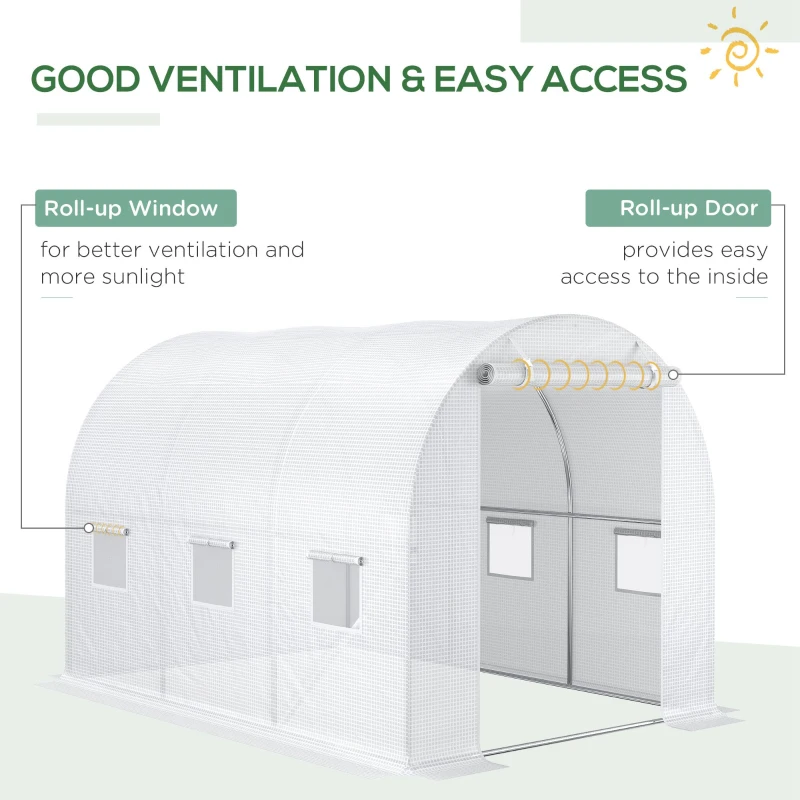 Outsunny 9.8' x 6.6' x 6.6' Plastic Greenhouse Cover Replacement, Heavy Duty Waterproof Tarp for Hoop House, Sheeting with 6 Windows, Door & Reinforcement Grid, White(m-4)