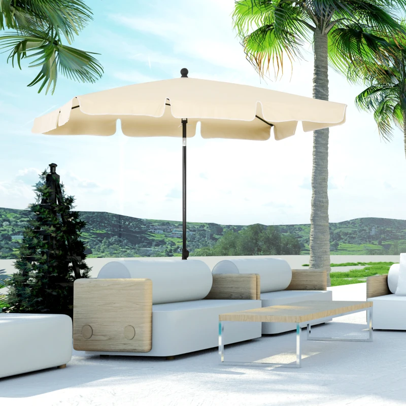 Outsunny 6.5x4ft Rectangle Patio Umbrella Aluminum Tilt Adjustable Garden Parasol Sun Shade Outdoor Canopy Beige