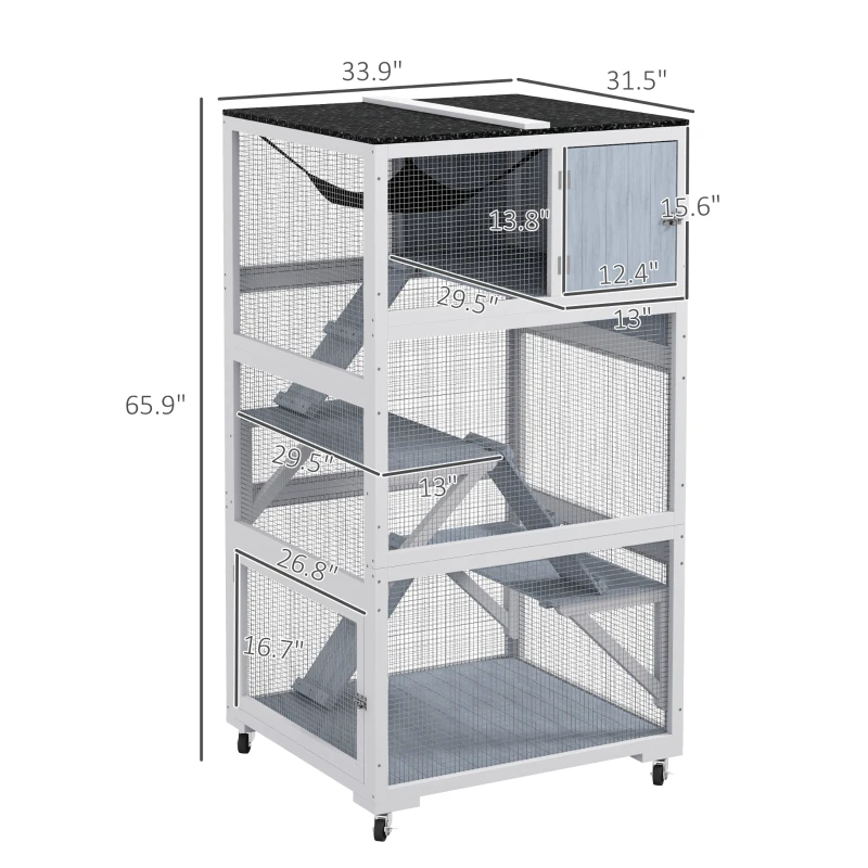 PawHut Catio, Outdoor Cat Enclosure House on Wheels with Hammock, Gray