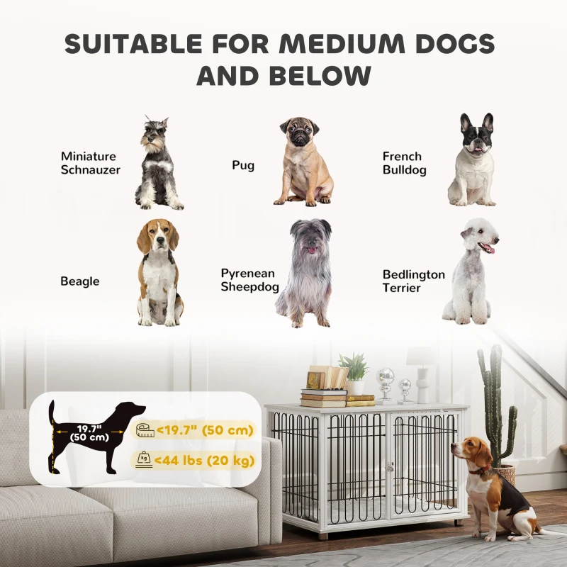 PawHut Dog Crate Furniture with Washable Cushion, Adjustable Feet for Medium Dogs, Indoor Use, Grey