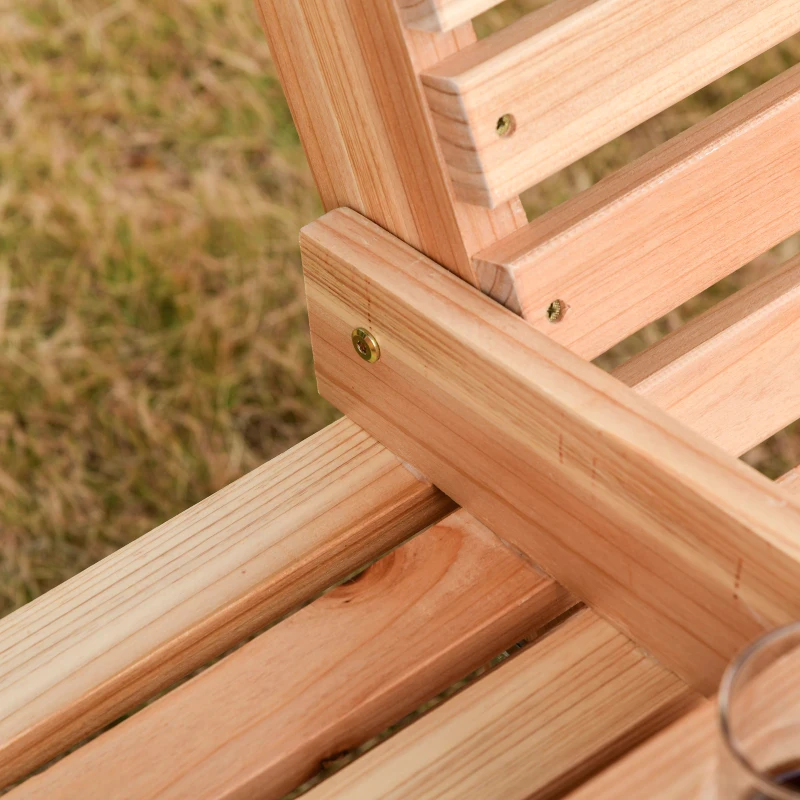 Outsunny 3 Seater Patio Swing Chair Wood Porch Swing with Foldable Table, Cup Holders, Steel Chains for Garden, Yard, Natural