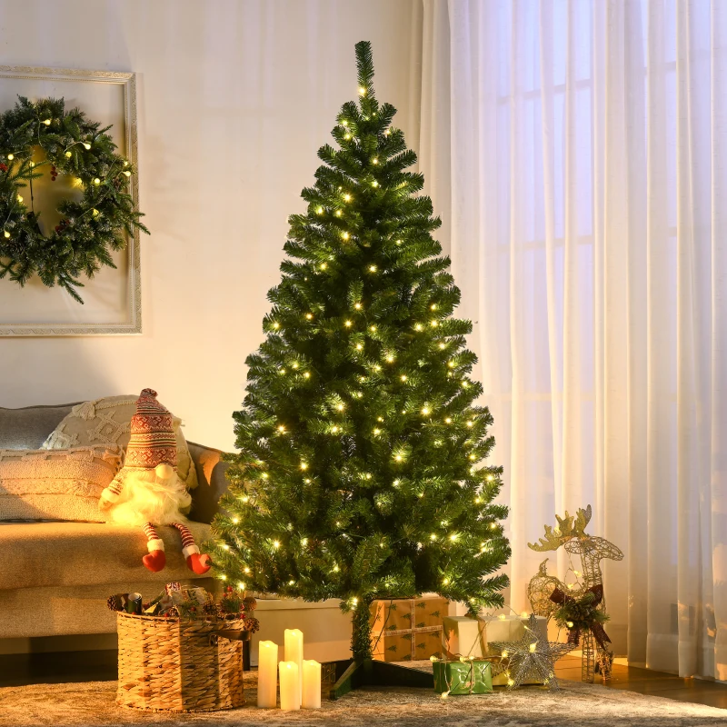 HOMCOM 6' Artificial Prelit Christmas Trees with Warm White or Colorful LED Lights, Auto Open