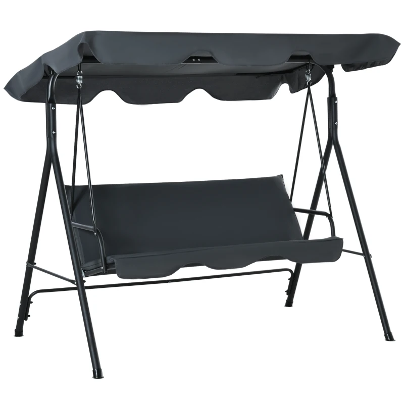 Outsunny 3-Seat Patio Swing Chair, Outdoor Porch Swing Glider with Adjustable Canopy, Removable Cushion, and Weather Resistant Steel Frame, for Garden, Poolside, Backyard, Grey