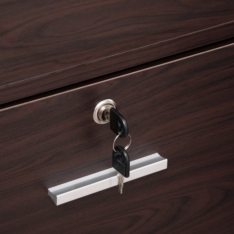 Vinsetto Lateral Filing Cabinet with Wheels, Locking File Cabinet, Mobile Printer Stand with Open Shelves and Drawers for A4 Size Documents, Walnut