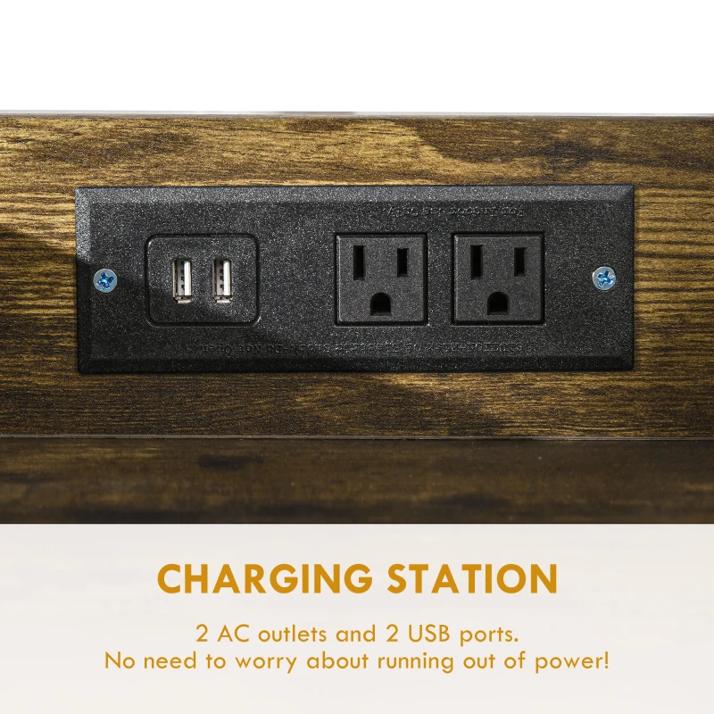 HOMCOM Tall Nightstand with Charging Station and LED Lights, Small Bedside Table with AC Outlets, USB Ports, 2 Drawers, Shelf