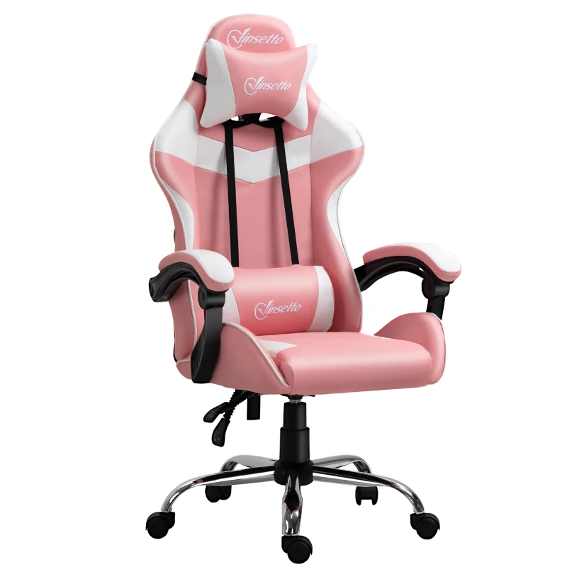 Vinsetto Racing Gaming Chair with Lumbar Support, Head Pillow, Swivel High Back Recliner Gamer Desk Chair for Office, Pink