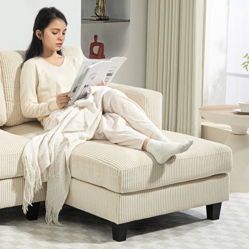 HOMCOM L Shaped Couch, L Shape Sofa with Chaise Lounge and Spring Cushion for Living Room, Bedroom, Beige