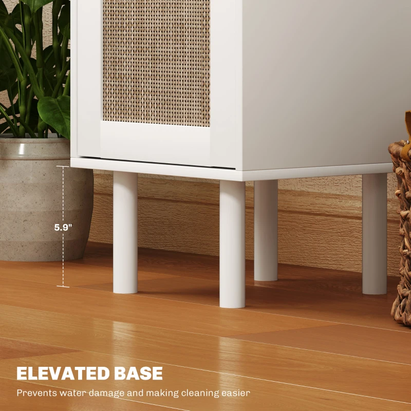 HOMCOM Tall Bathroom Cabinet with Rattan Doors, Freestanding Bathroom Storage Cabinet with Adjustable Shelves, White