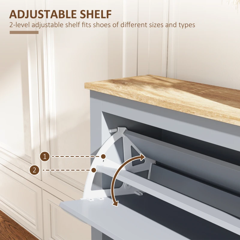 HOMCOM Entryway Shoe Cabinet with 2 Flip Drawers and Adjustable Shelves, 12 Pair Shoe Storage Organizer for Hallway, Grey