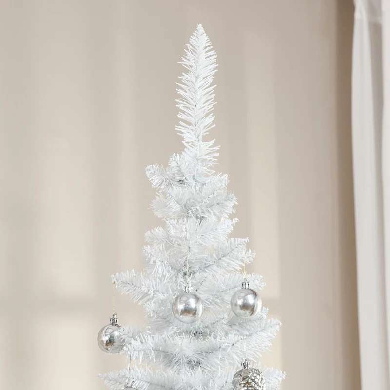 HOMCOM 7' Pencil Christmas Tree, Slim Artificial Xmas Tree with Realistic Branches, Sturdy Metal Stand, White