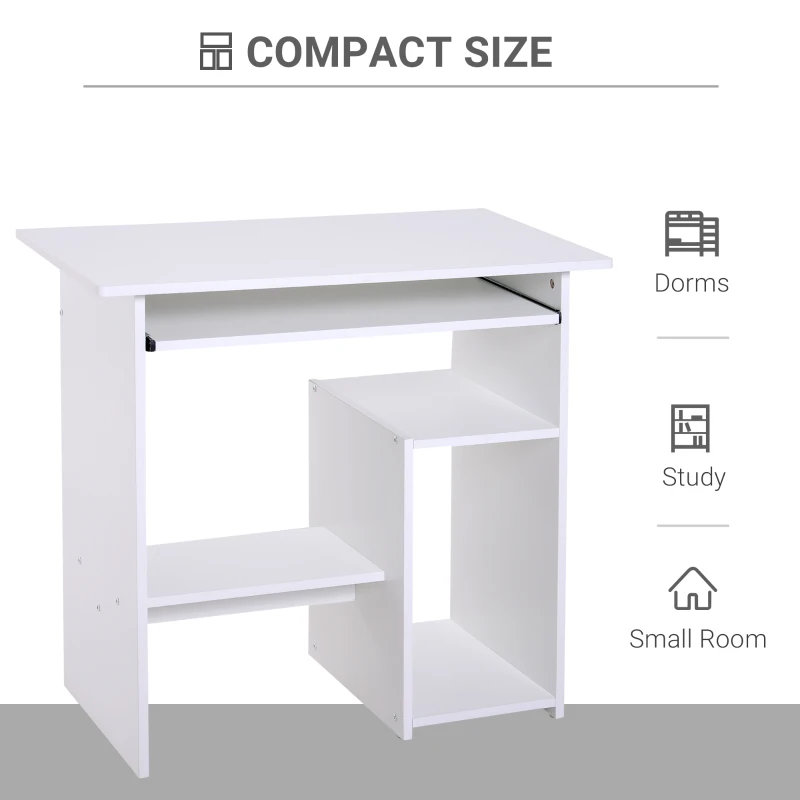 HOMCOM Compact Computer Desk with Keyboard Tray, Storage Shelf & CPU Stand for Home Office White