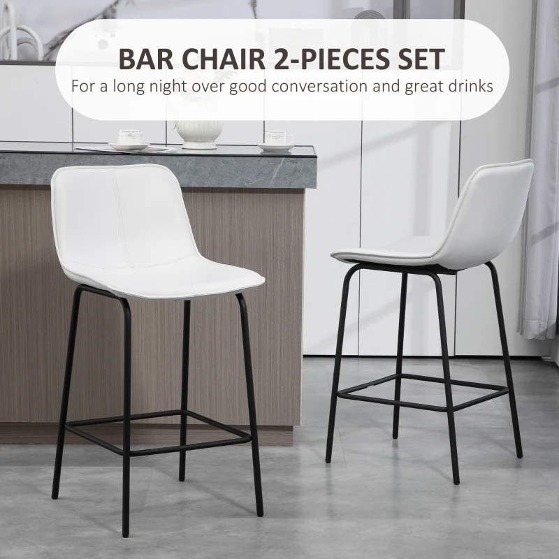 HOMCOM Bar Stools Set of 2, Upholstered Counter Height Bar Chairs, Kitchen Stools with Steel Legs