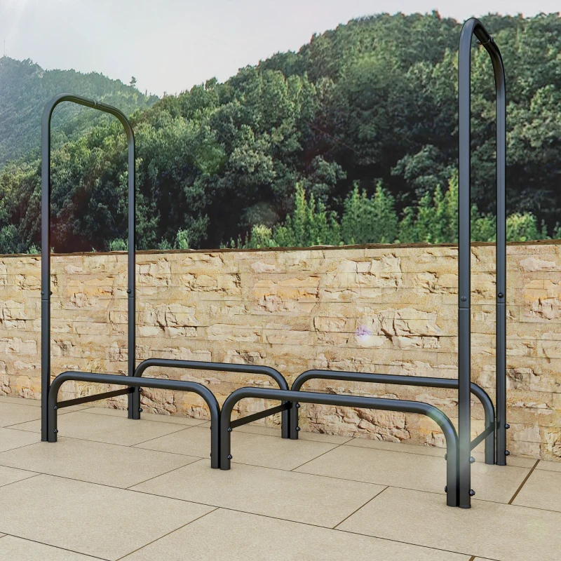 Outsunny 4ft Outdoor Firewood Rack with Cover, Adjustable Wood Storage Holder, Indoor Outdoor Log Rack, Black