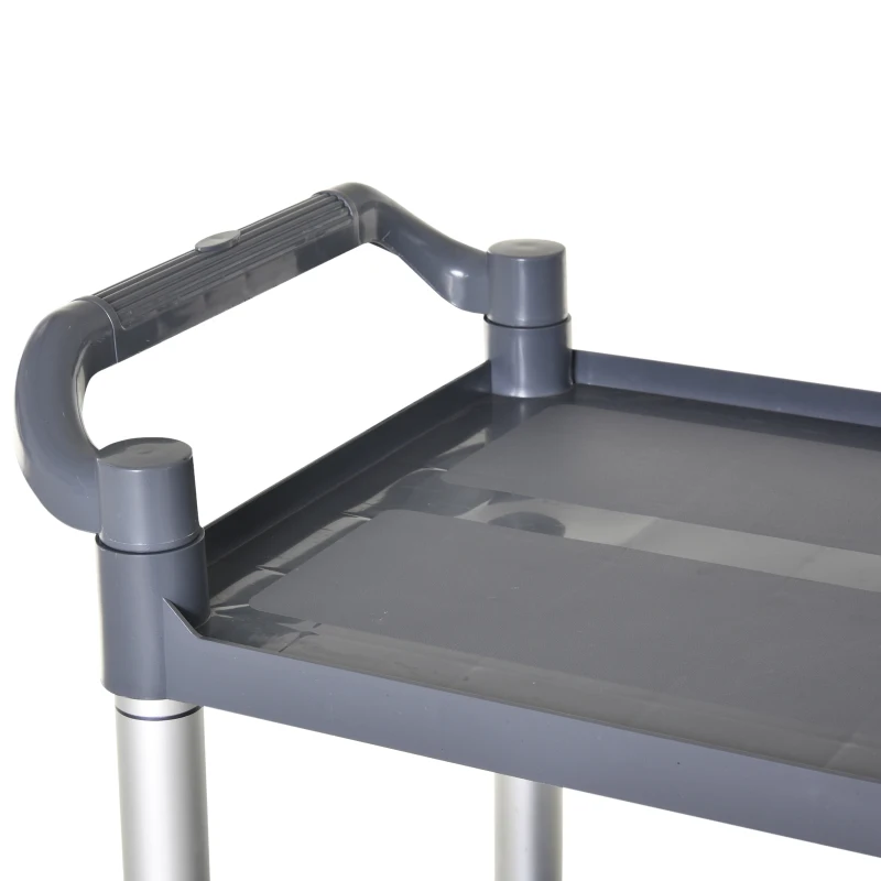 HOMCOM 3-Tier Utility Cart Large Rolling Storage Trolley with 3 Shelves Metal Clean Service Cart, Restaurant, Hotel, Livingroom, Silver and Grey