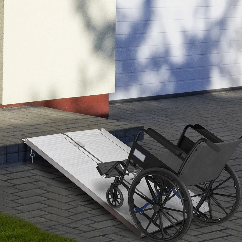 HOMCOM Wheelchair Ramp 4FT, FSA HSA Eligible Foldable Aluminum Threshold Ramp with Non-Slip Surface and Handle, 600lbs Weight Capacity, Suitcase Handicap Ramp for Home, Doorways, Curbs, Steps