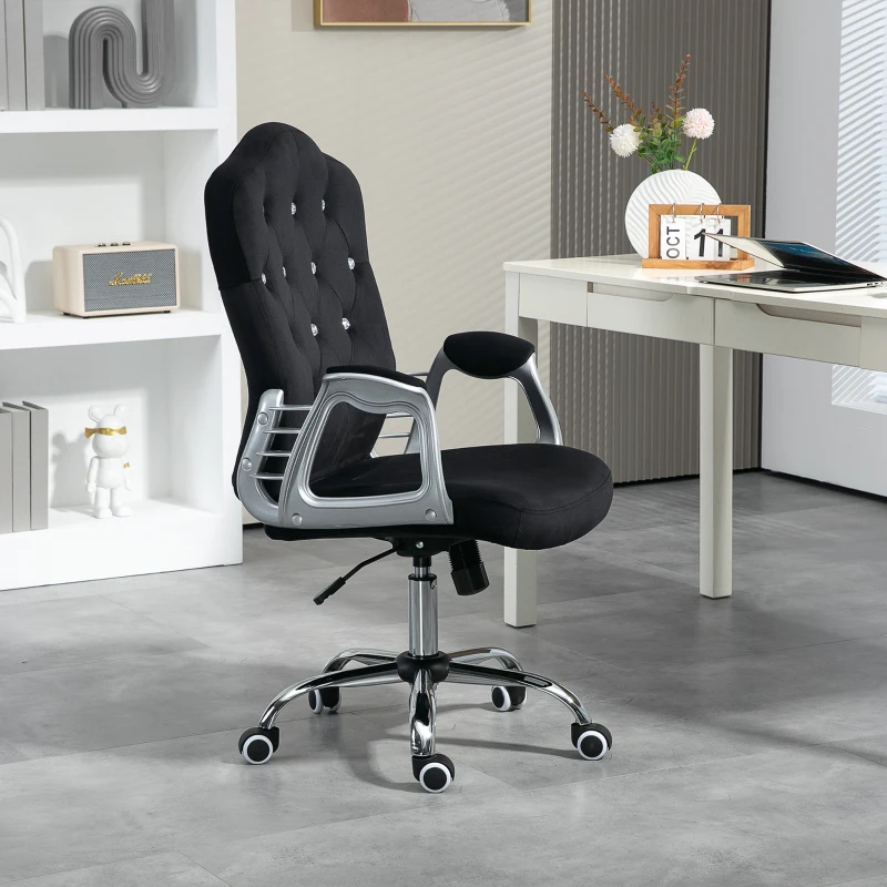 Vinsetto Velvet Office Chair Desk Chair with 360 Degree Swivel Wheels Adjustable Height Tilt Function Black