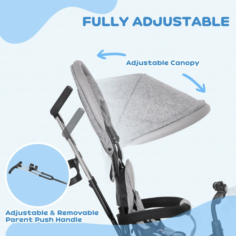 Qaba 6 in 1 Toddler Tricycle Stroller with Basket, Canopy, 5-point Safety Harness, for 12-60 Months, Grey