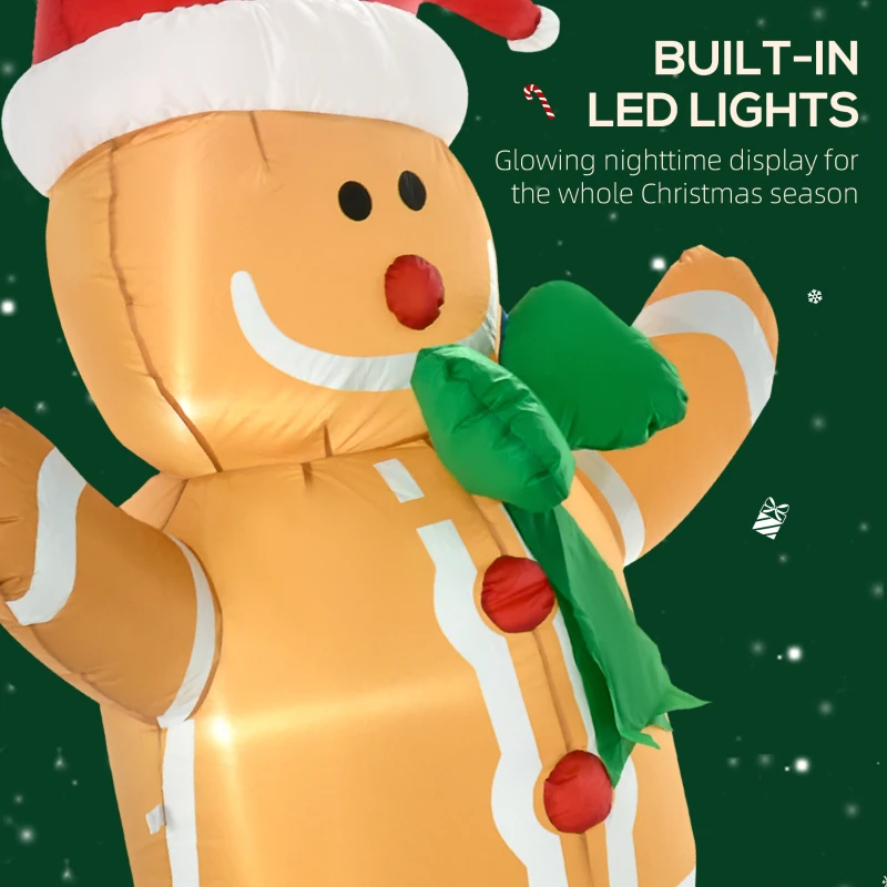 HOMCOM 6ft Christmas Inflatable Gingerbread Man, Outdoor Blow-Up Yard Decoration with LED Lights Display