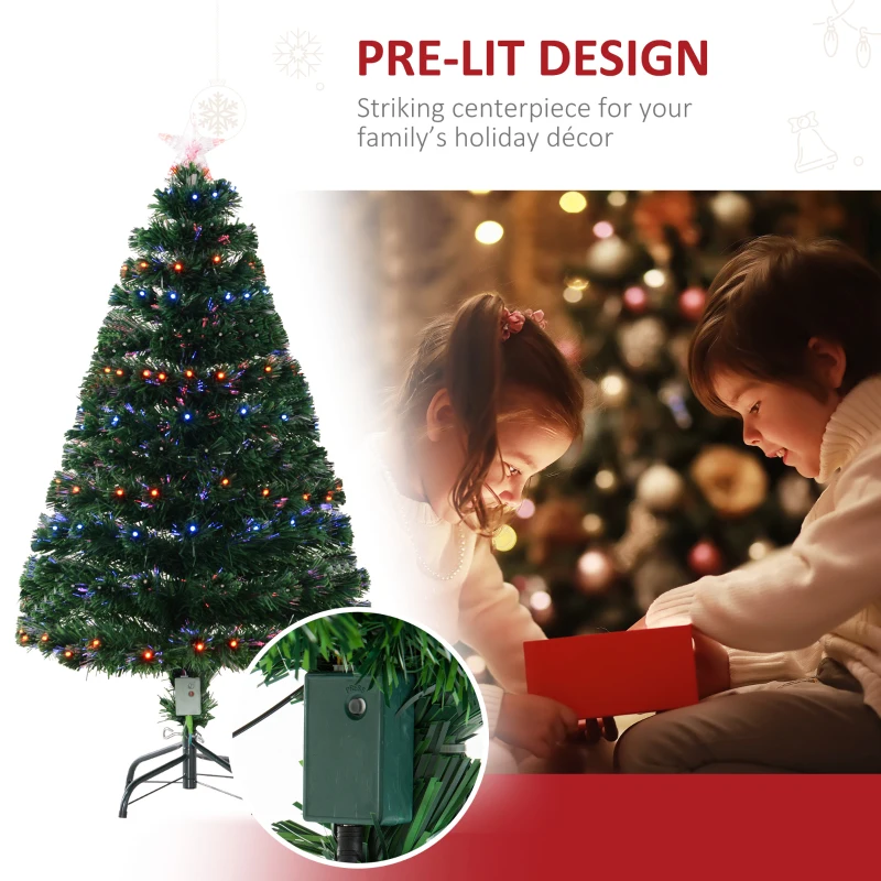 HOMCOM 4ft Fiber Optic Artificial Fir Christmas Tree, LED Pre-Lit Holiday Decoration with 130 Lights and Branch Tips