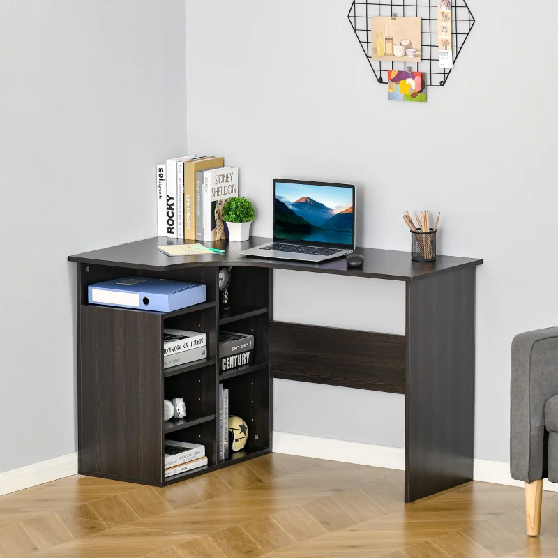 HOMCOM 47.25" L-Shaped Computer Desk, Writing Desk, Corner Desk with Storage Shelves for Home Office, Study, Black