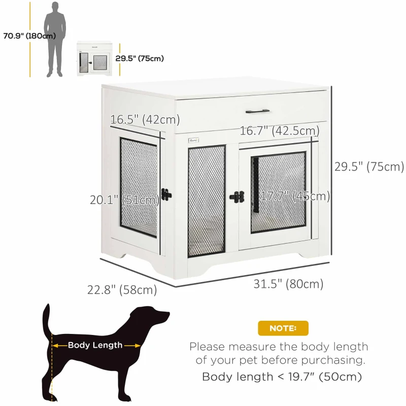 PawHut Dog Crate Furniture with Cushion, 2 Doors, Storage, Dog Kennel End Table for Small Medium Dogs, White
