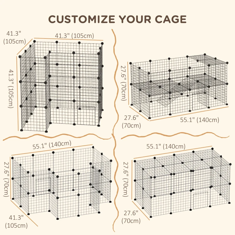 PawHut 40 Pcs Small Animal Cage Bunny Hutch Portable Metal Wire with Ramps for Kitten Chinchilla, Black