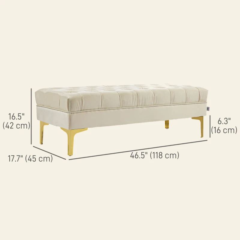 HOMCOM End of Bed Bench, Upholstered Bench, Entryway Shoe Bench with Button Tufted for Living Room, Bedroom, Beige