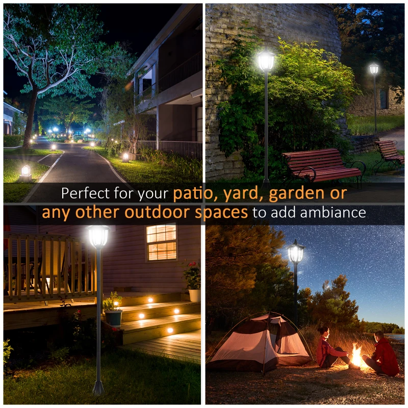 Outsunny Outdoor Solar Lamp Post Street Light, Waterproof with Auto Sensor Control, Adjustable Brightness, Beautiful Classic Lantern Style, for Pathway, Backyard, Porch, Patio