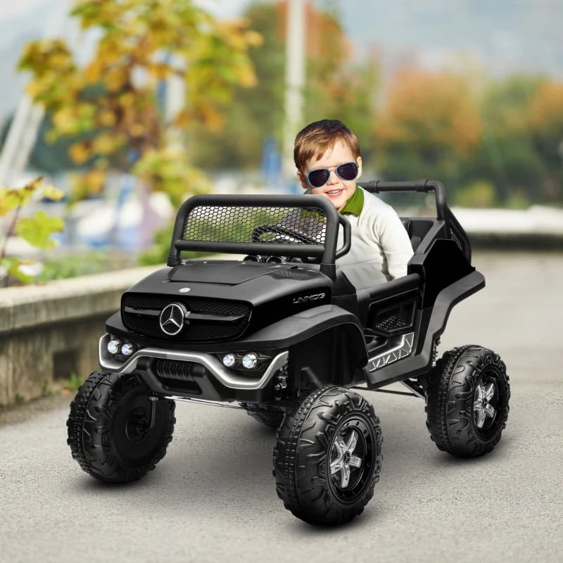 Aosom Licensed Mercedes-Benz Unimog 12V Kids Ride on Truck with Remote Control, Battery Powered Electric Car with Spring Suspension, LED Light, Horn, Music, Black