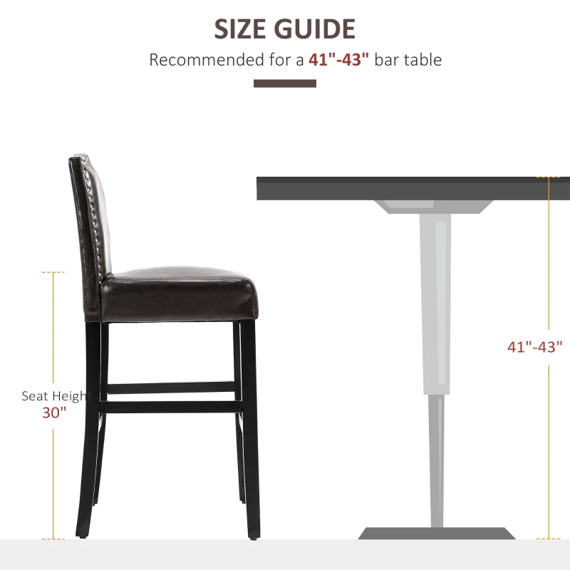 HOMCOM 2 Pieces Retro Style Bar Stools Tall Chair with Back  Footrest for Home Pub