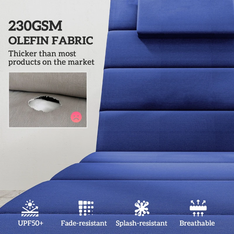 Outsunny Foldable Chaise Lounge Cushion Set of 2, Outdoor Lounge Chair Cushion Set, UPF50+ 230gsm Olefin, 80" x 26" Dark Blue