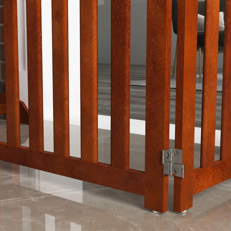 PawHut Foldable Dog Gate with Door, 4 Panels Fressstanding Pet Gate, Brown