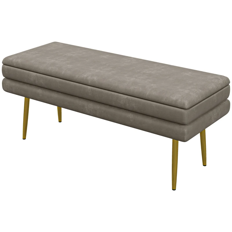 HOMCOM 39" Storage Ottoman, Velvet End of Bed Bench with Steel Legs, Foot Stool with Storage for Bedroom, Living Room, Beige