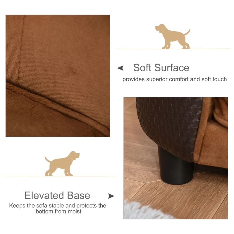 PawHut Dog Sofa, Cat Couch with Removable Washable Cushion, Elevated Pet Cat Sofa for Miniature Dogs, White