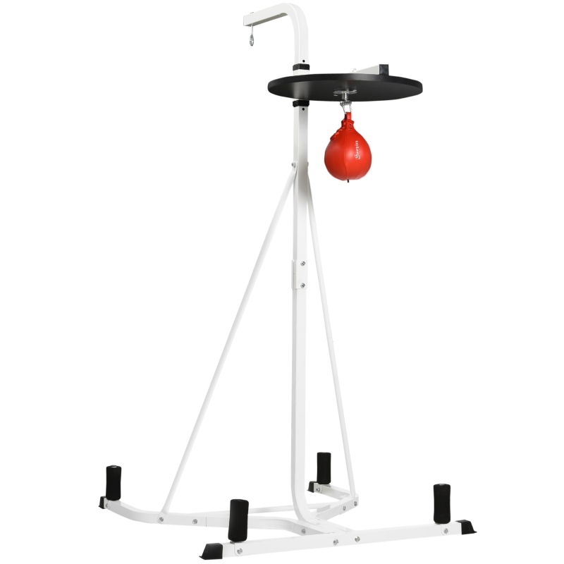 Soozier Free Standing Boxing Bag Stand, Speed Bag Station, Heavy Bag Set, Punching Ball, Boxing Rack Heavy Duty Equipment for Training at Home, White
