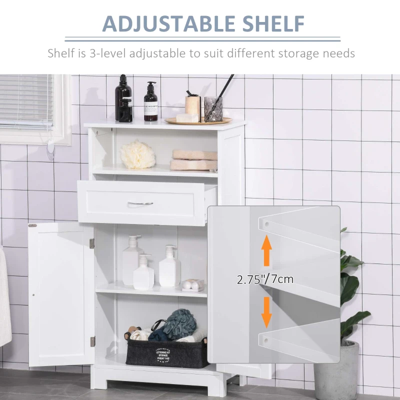 kleankin Bathroom Floor Cabinet Freestanding Cabinet with Storage Shelf, Drawer and Adjustable Shelf, White