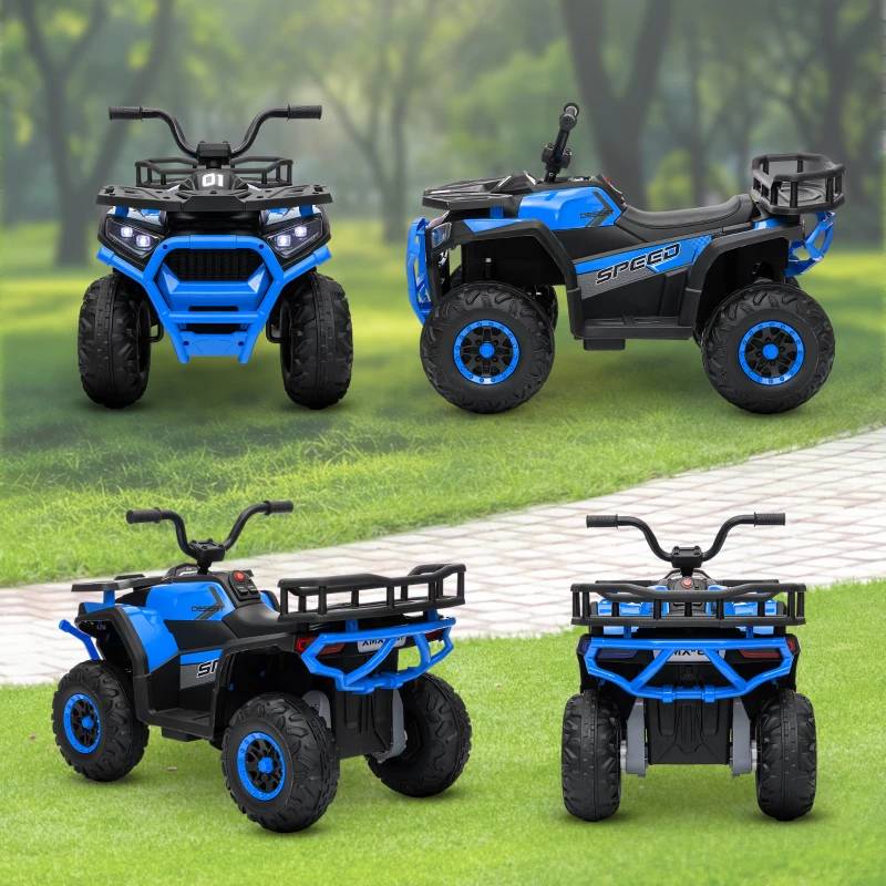 Qaba Kids ATV, 12V Battery Powered Electric Ride on Toy w/ Spring Suspension, Storage Basket, High & Low Speed, Blue