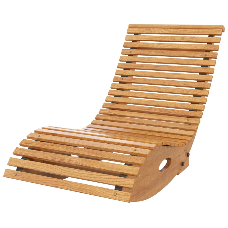 Outsunny Outdoor Rocking Chair w/ Slatted Seat, Wooden Rocking Chair, 51.2" x 23.6" x 23.6", Light Brown