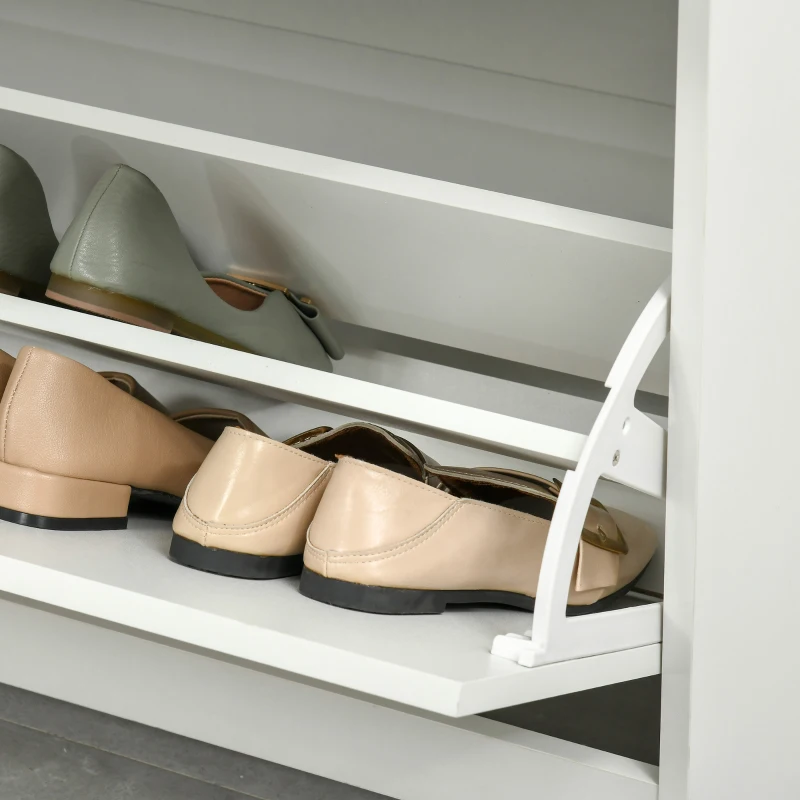 HOMCOM Narrow Shoe Storage with Drawer, 2 Flip Doors and Adjustable Shelves, Shoe Cabinet for 16 Pairs of Shoes, White