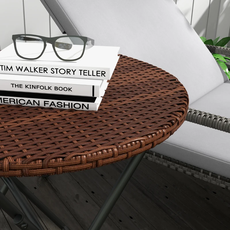 Outsunny Outdoor PE Rattan Foldable End Table, Φ23.6" x 27.6" H, Brown