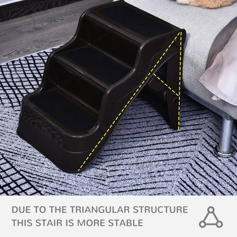 PawHut Pet Stairs Dogs and Cats Folding Ladder Puppy Portable 3 Steps Home Travel Using Brown