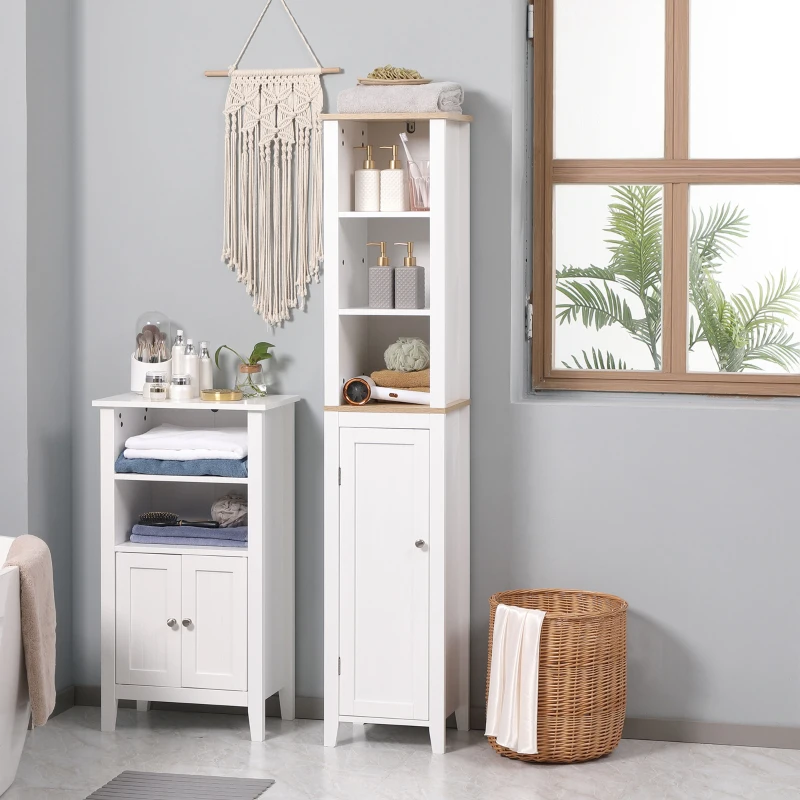 kleankin Bathroom Storage Cabinet with 3 Tier Adjustable Shelf Storage, Linen Tower Enclosed Cabinet for Anti-Toppling Design, White