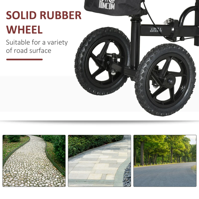 HOMCOM Knee Walker, Foldable Steerable Medical Knee Scooter, Crutch Alternative with Braking System, Storage Bag for Foot Injuries, Black