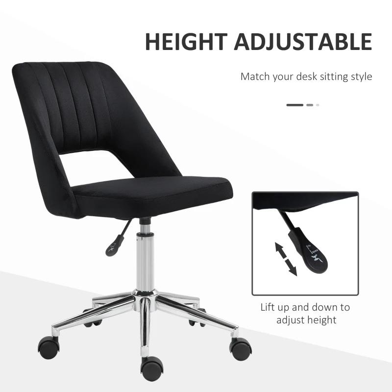 Vinsetto Mid Back Office Chair Velvet Fabric Swivel Scallop Shape Computer Desk Chair, Black