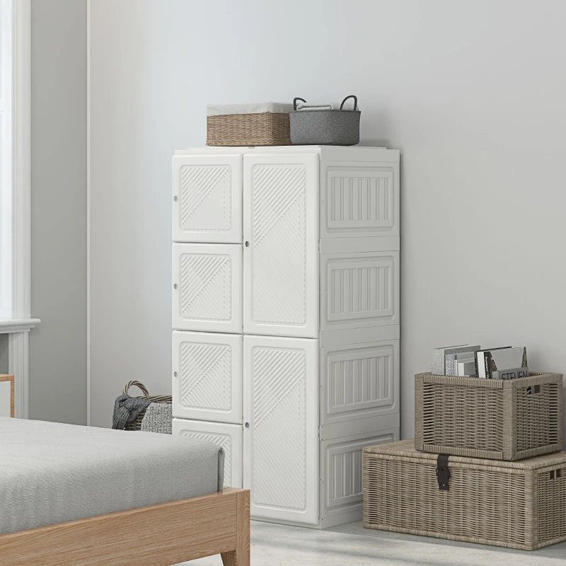 HOMCOM Portable Wardrobe, Foldable Clothes Storage Organzier with 5 Compartments, 1 Hanging Rod, Magnet Doors, White
