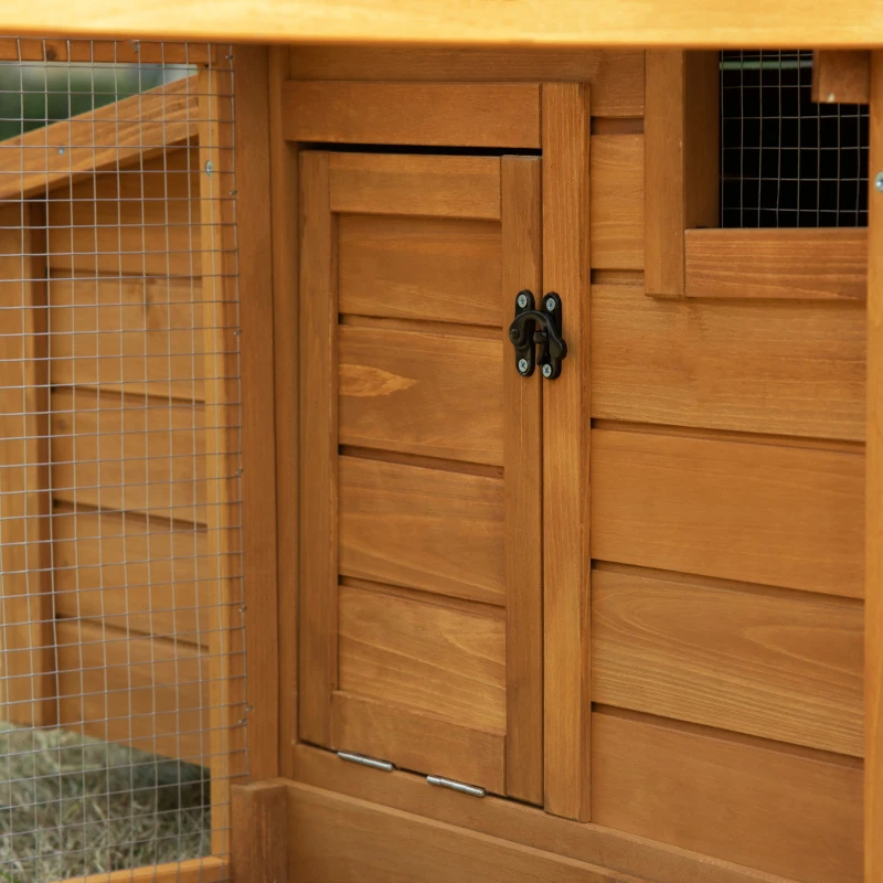 PawHut 2-Tier Chicken Coop, Wooden Hen House, Poultry Habitat Outdoor Backyard with Removable Tray, Nesting Box, Outside Run, Ramp, 71"x36"x31"