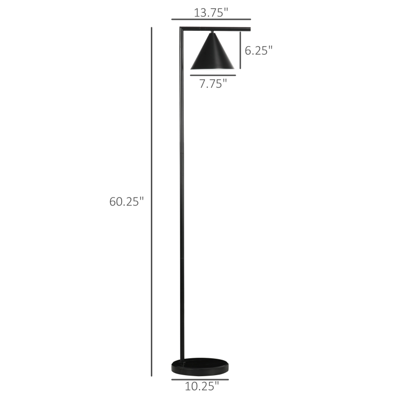 HOMCOM Floor Lamps for Living Room Bedroom Lighting, Modern Adjustable Standing Lamp, 13.75"x10.25"x60.25", Black