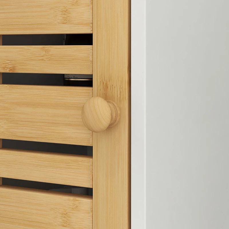 HOMCOM Wall Mounted Bathroom Cabinet with Storage, Bathroom Wall Cabinet with Bamboo Slat Door and Adjustable Shelf, White