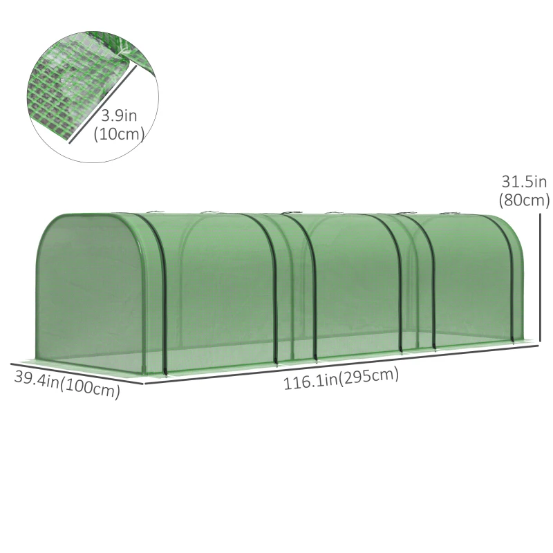 Outsunny 9.7' x 3.3' x 2.5' Mini Tunnel Greenhouse with PE Cover Garden Green Grow Shed with Steel Frame Zipped Doors, Dark Green
