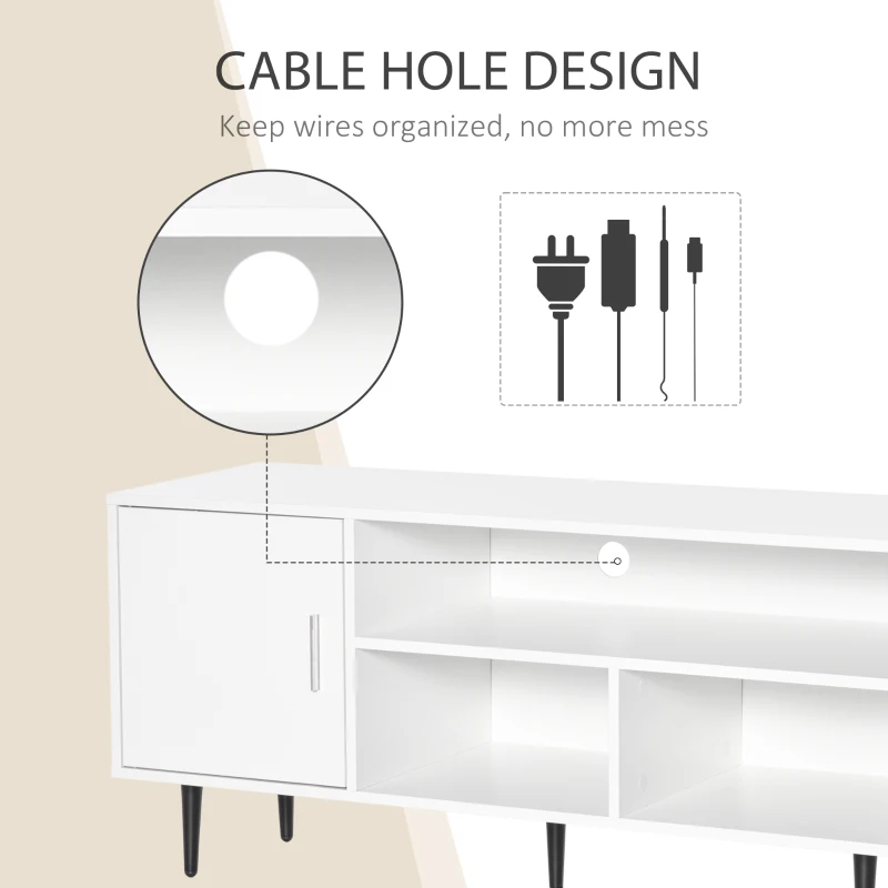 HOMCOM Modern TV Stand Cabinet for TVs up to 60 Inches with Storage Shelf, Cable Hole, Home Entertainment Unit Center, for Living Room Bedroom, White